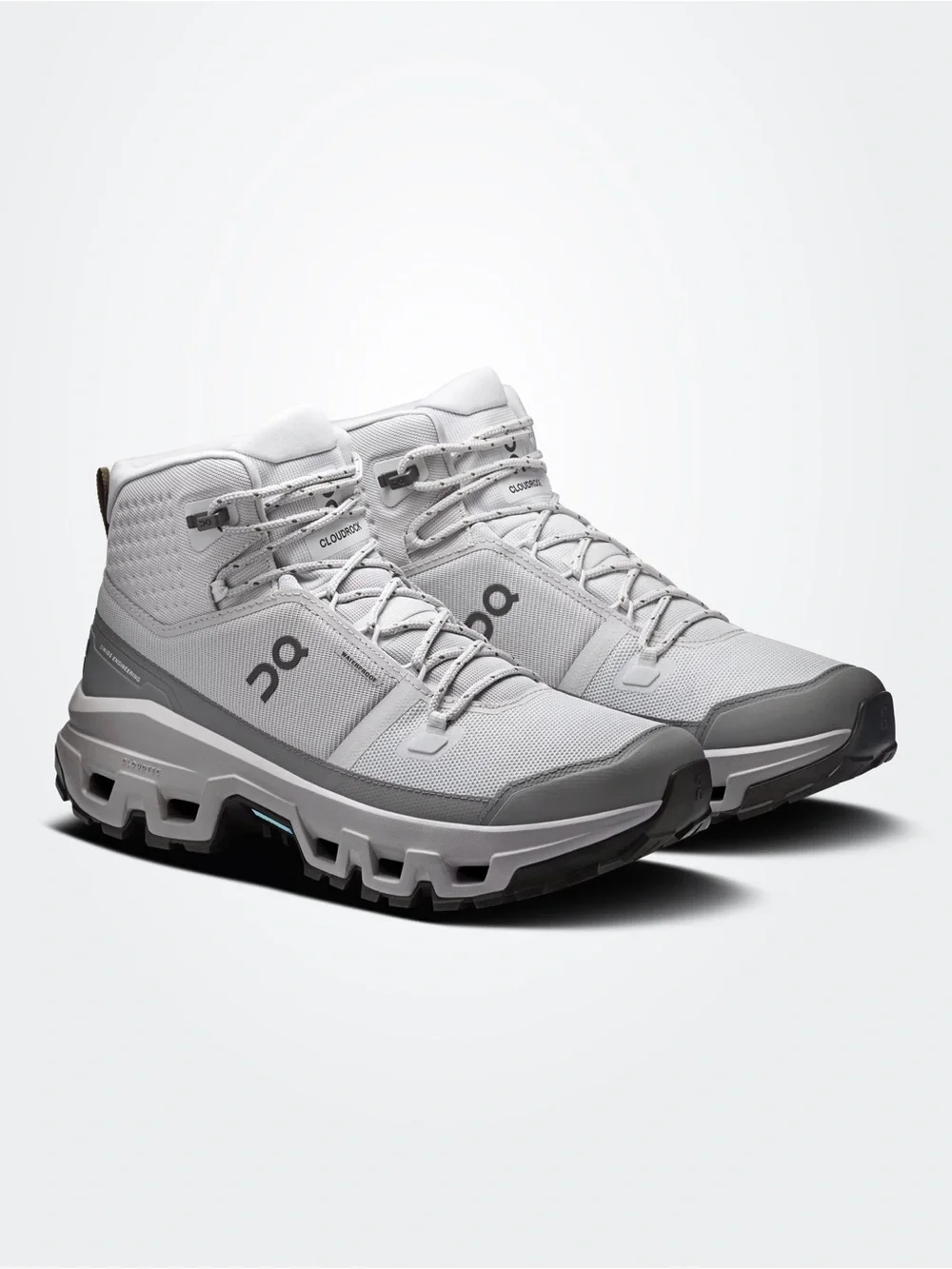 On Running Cloudrock Waterproof Mid-Top Boots in Light Grey and Dark Grey
